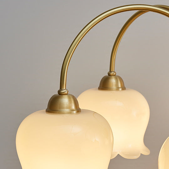 Lámpara de araña de vidrio de cobre con diseño floral crema tradicional francesa de 5/6/8 luces para sala de estar 