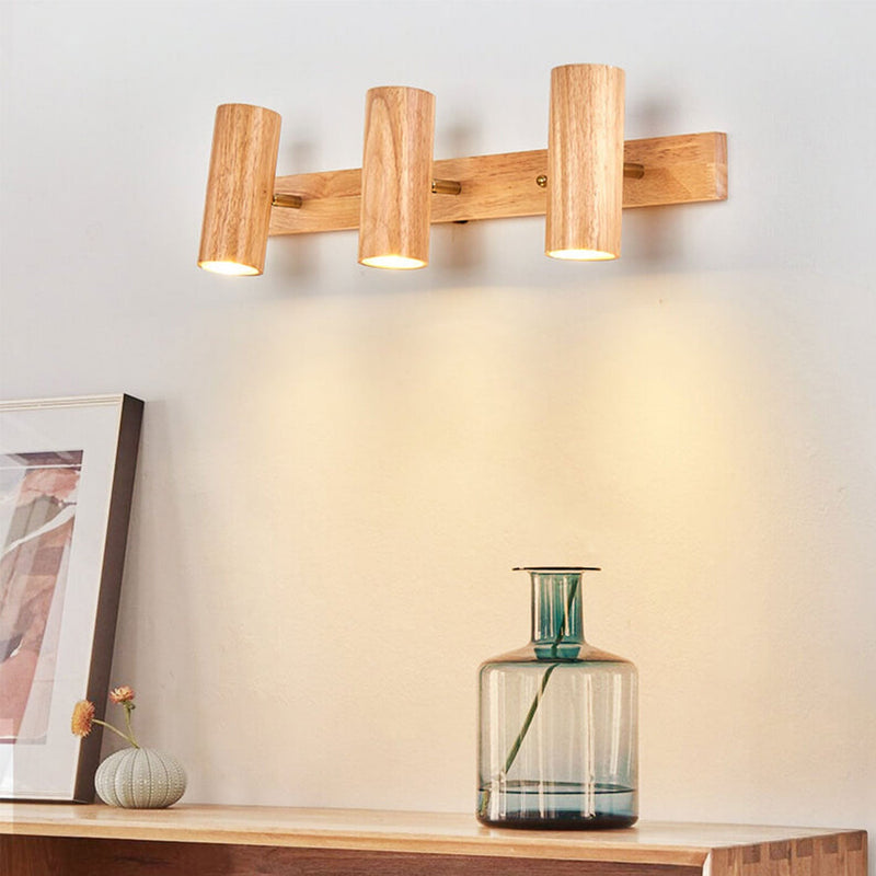 Modern Minimalist Wood Track Spotlight 1/2/3 Light Wall Sconce Lamp