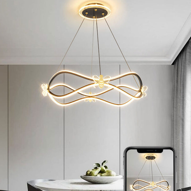 Modern Minimalist Wave Iron 3/4-Light LED Island Light Chandelier