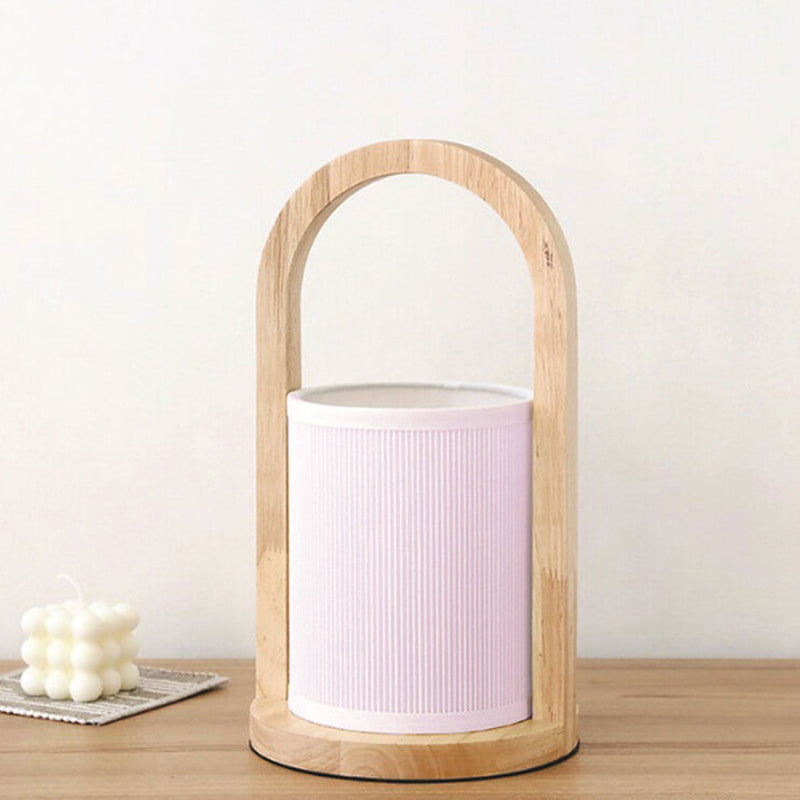 Nordic Fabric Column Solid Wood Tragbares Design 1-Licht Tischlampe 
