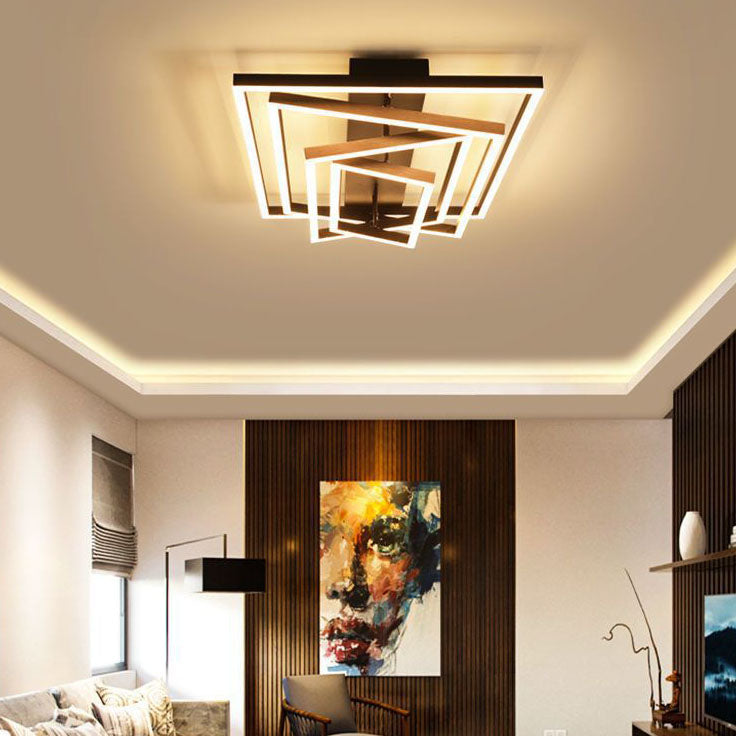 Modern Minimalist Aluminum Finish Multi-layer Rectangular Frame LED Flush Mount Ceiling Light For Living Room