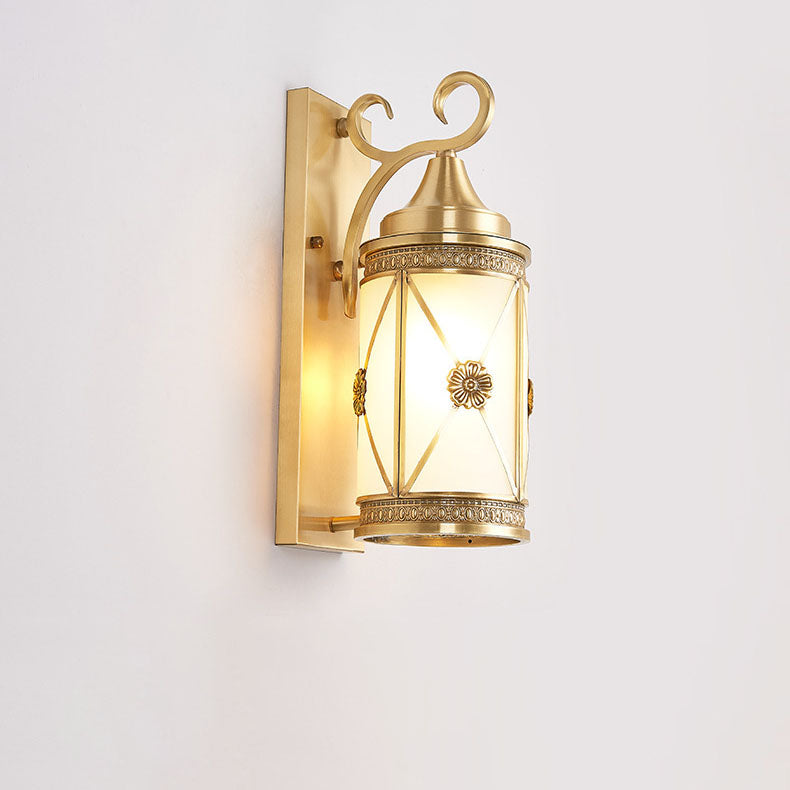 European Luxury  Brass Glass Lantern Column 1/3 Light Wall Sconce Lamp