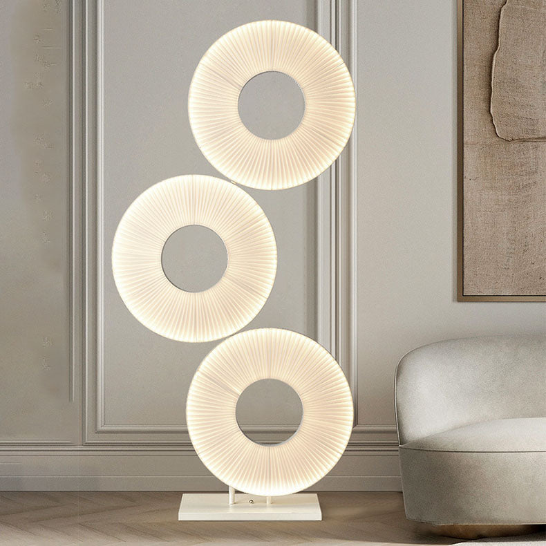 Contemporary Nordic Pleated Fabric Circle Ring Shade Iron Base LED Standing Floor Lamp For Living Room
