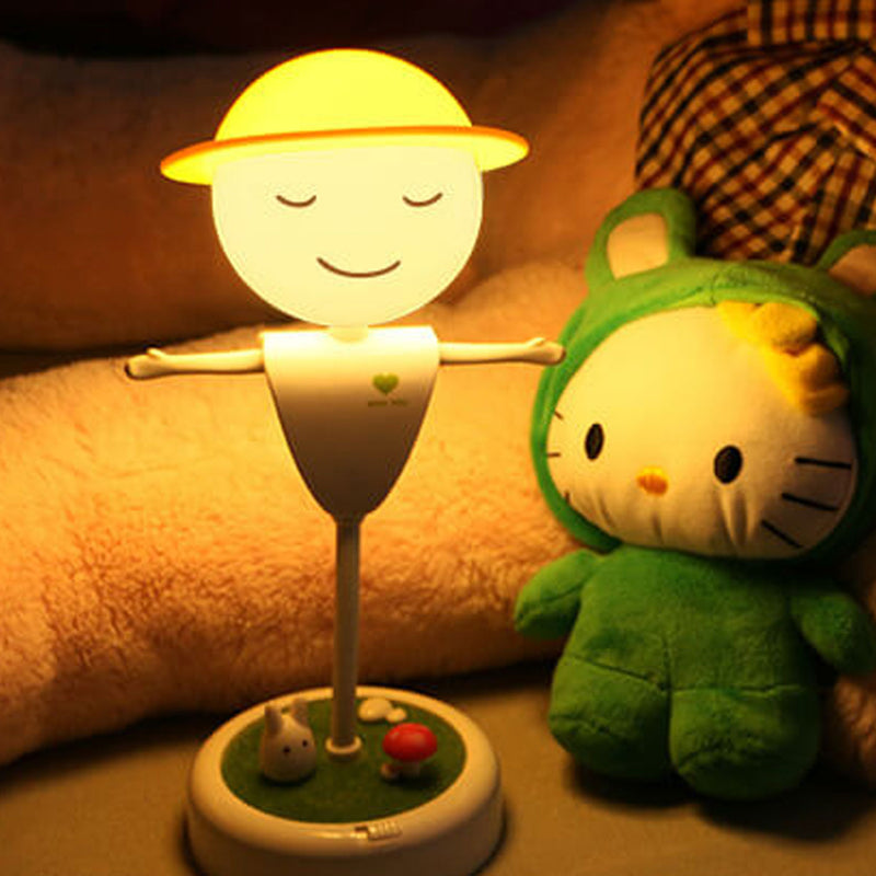Dessin animé épouvantail visage souriant USB charge LED veilleuse lampe de table 