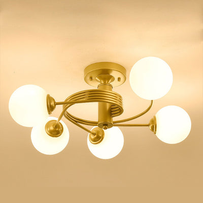 Nordic Light Luxury Glass Ball Spiral Design 3/5 Light Semi-Flush Mount Ceiling Light