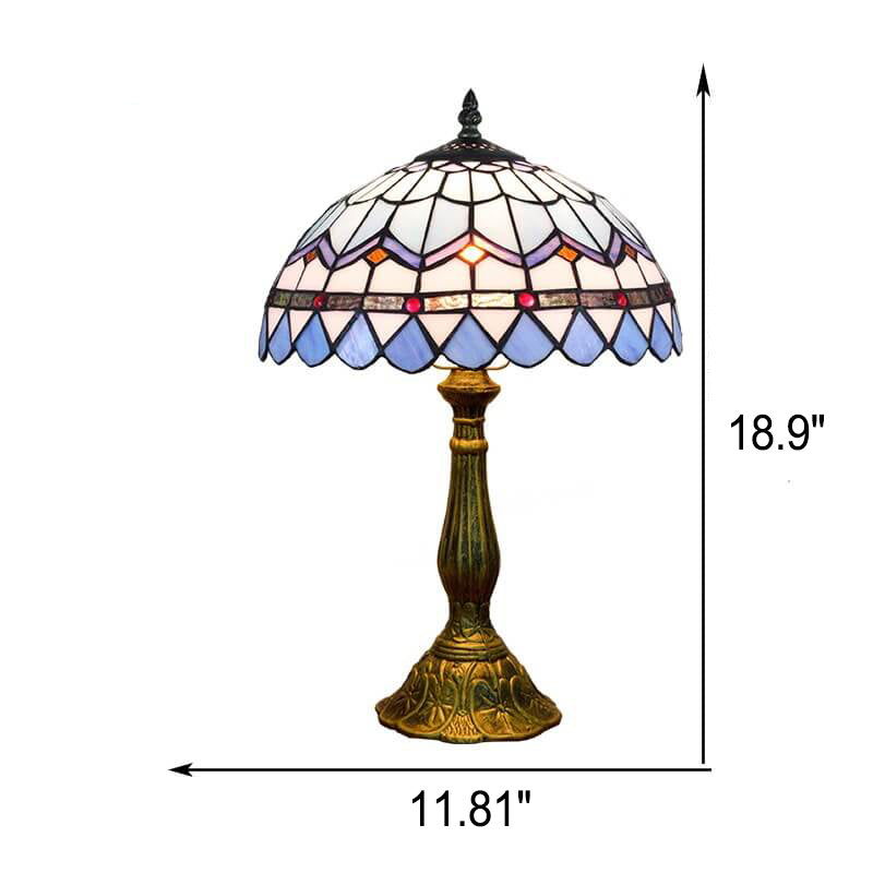 Lampe de table à 1 lumière au design classique Tiffany en vitrail vintage 