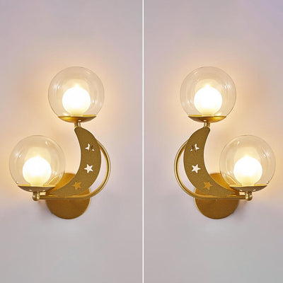 Nordic Creative Glass Globe Lampshade Moon Star Decoration Design 2-Light Wall Sconce Lamp