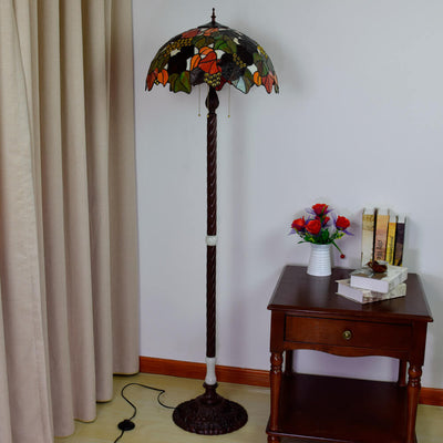 Tiffany Vintage Colorful Leaf Pattern Glass 3-Light Standing Floor Lamp