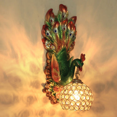 European Creative Peacock Resin Glass Shade 1-Light Wall Sconce Lamp