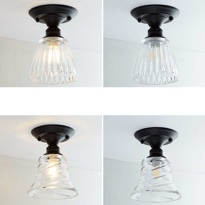 Contemporary Nordic Iron Glass Floral Round Geometry 1-Light Semi-Flush Mount Ceiling Light For Living Room &amp; Bedroom