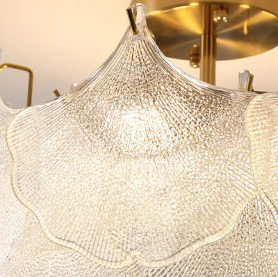 Traditionelle französische Ginkgo-Blatt-Hardware-Glas 5/8 Licht Semi-Flush-Mount-Deckenleuchte für das Wohnzimmer 