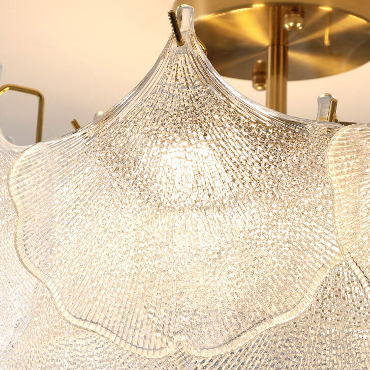 Traditionelle französische Ginkgo-Blatt-Hardware-Glas 5/8 Licht Semi-Flush-Mount-Deckenleuchte für das Wohnzimmer 
