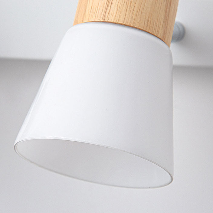 Modern Minimalist Rubberwood Glass Cone Rotatable 1/2 Light Wall Sconce Lamp For Living Room &amp; Bedroom