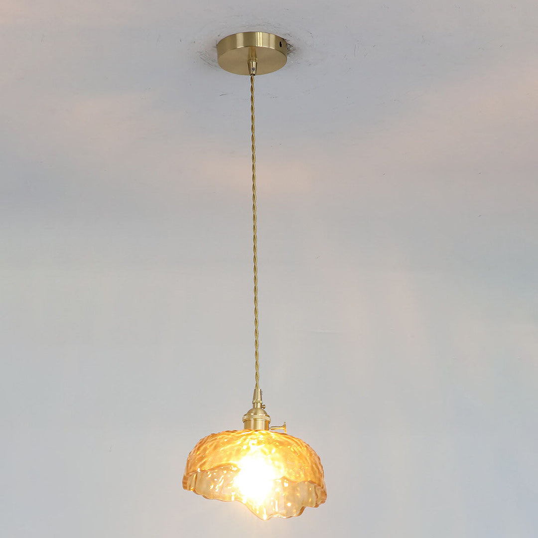 Suspension Luminaire à 1 Lumière en Laiton et Verre Texturé Vintage 