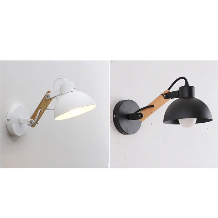 Nordic Simple Semicircle Solid Wood Wrought Iron 1-Light Wall Sconce Lamp