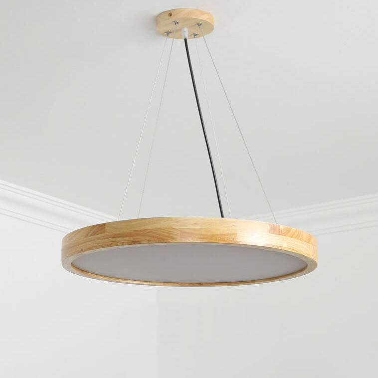 Japanese Simple Log Round Flat LED Pendant Light