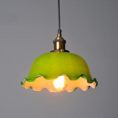 Vintage Green Glass Dome 1-Light Pendant Light