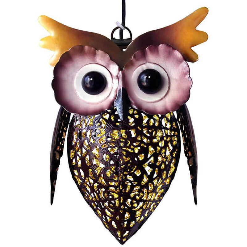 Lumière suspendue extérieure LED solaire étanche en fer forgé creux avec motif de hibou 