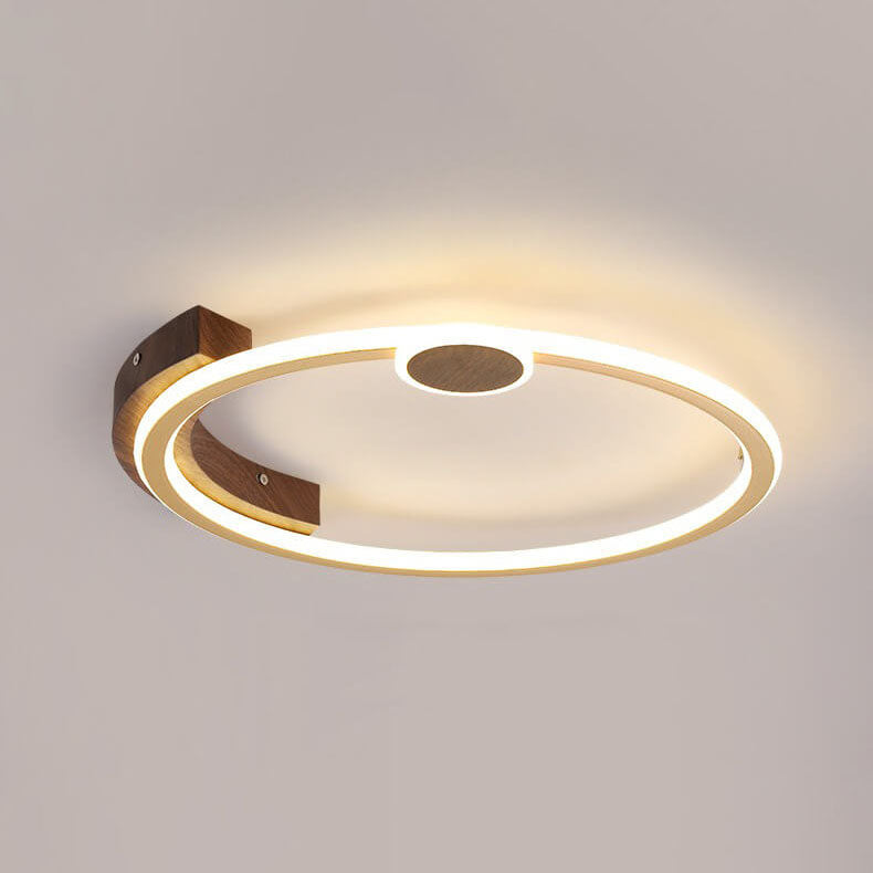 Modern Minimalistic Round Solid Color Wood Iron Acrylic LED Flush Mount Light