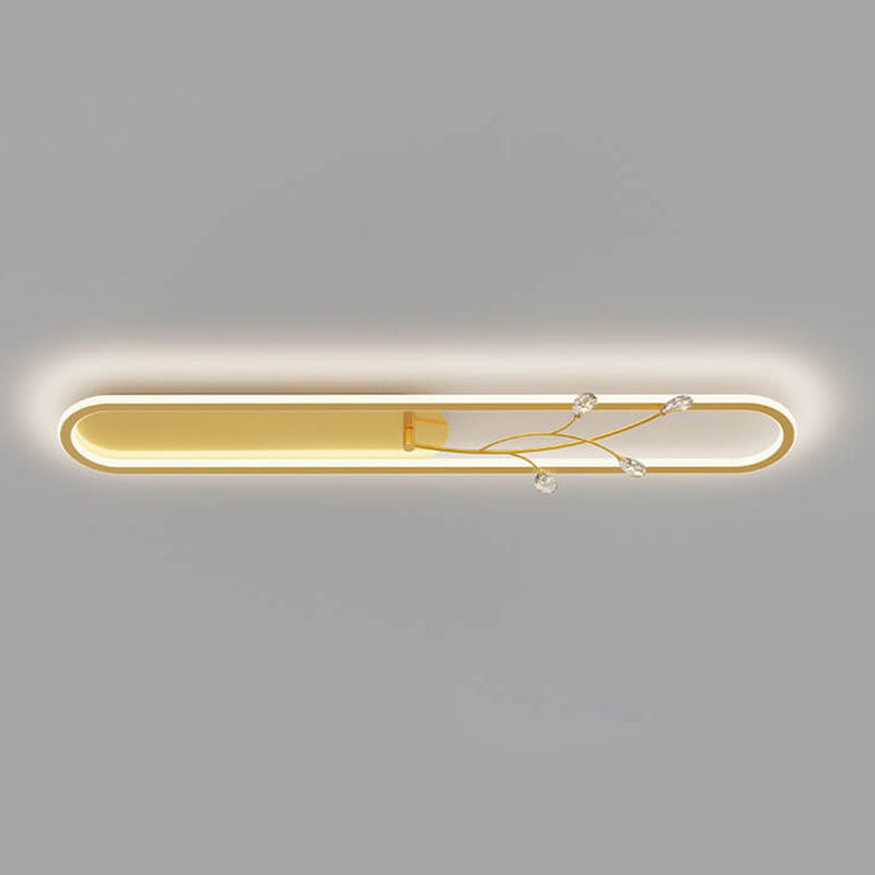 Creative Long Oval Crystal Small Flower Decoration Design LED Flush Mount Light