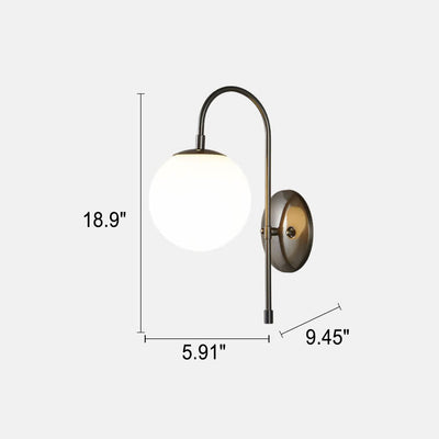 Nordic Light Luxury Glass Round Ball Copper Bent Arm 1-Light Wall Sconce Lamp