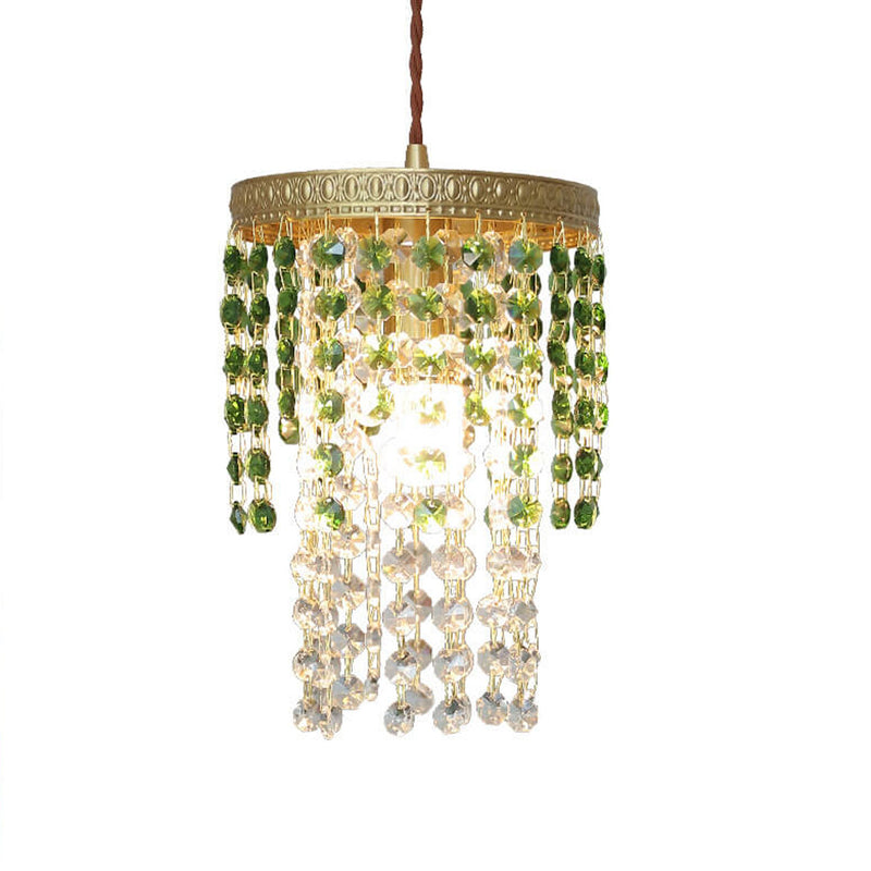 European Retro Copper Art Crystal 1-Light Pendant Light