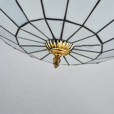 Tiffany Mediterrane runde LED-Deckenleuchte aus Buntglas