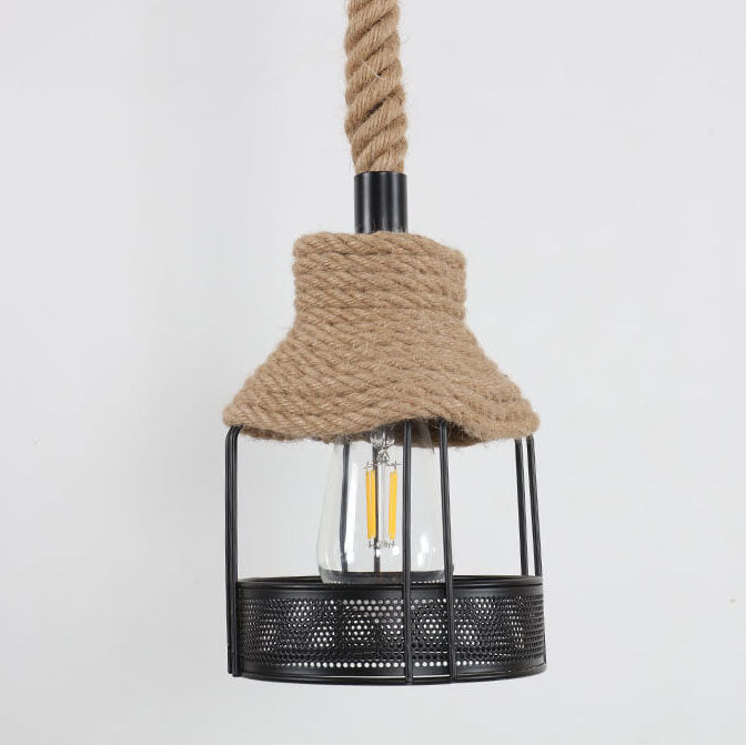 Luminaire suspendu à 1 lumière en corde de chanvre et rotin nostalgique de style industriel 