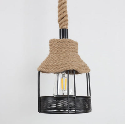 Industrial Style Nostalgic Rattan Hemp Rope 1-Light Pendant Light