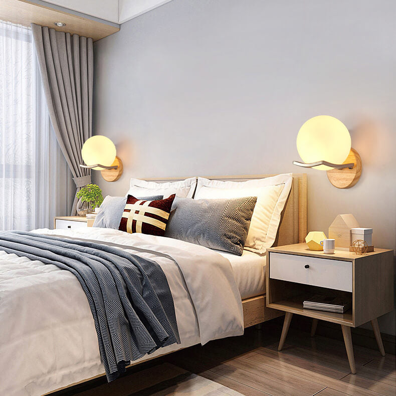 Nordic Minimalist Glass Wood 1-Light Wall Sconce Lamp