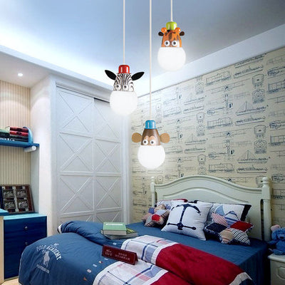 Contemporary Creative Acrylic Cartoon Animal Hardware Frame 3-Light Kids Chandelier For Bedroom