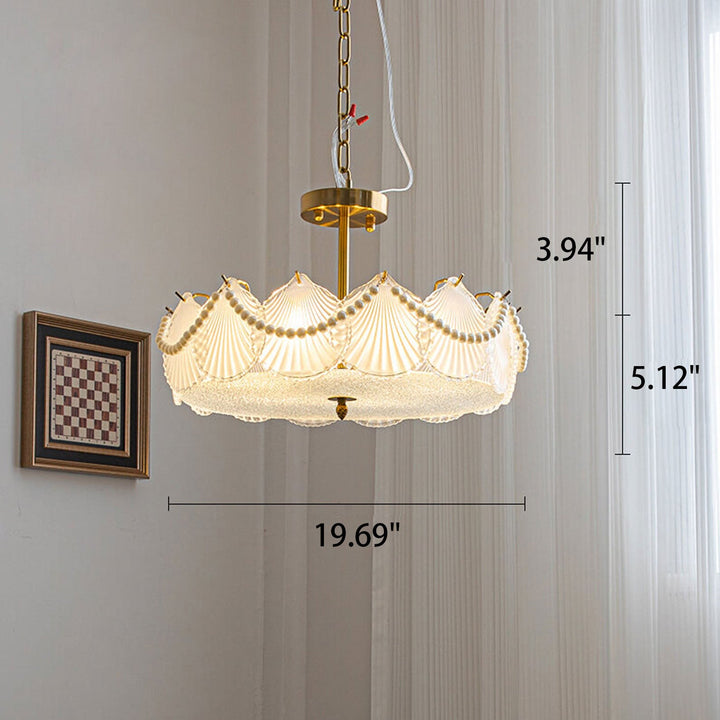 Lámpara de araña de concha de vidrio con perlas redondas de lujo ligero francés de 5/6/8 luces 