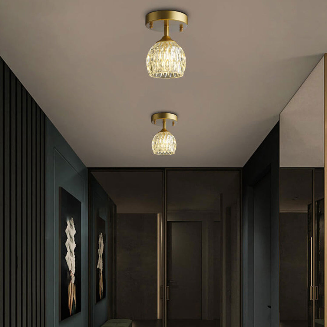 Dôme en verre texturé nordique 1 lumière semi-encastrée pour plafond 