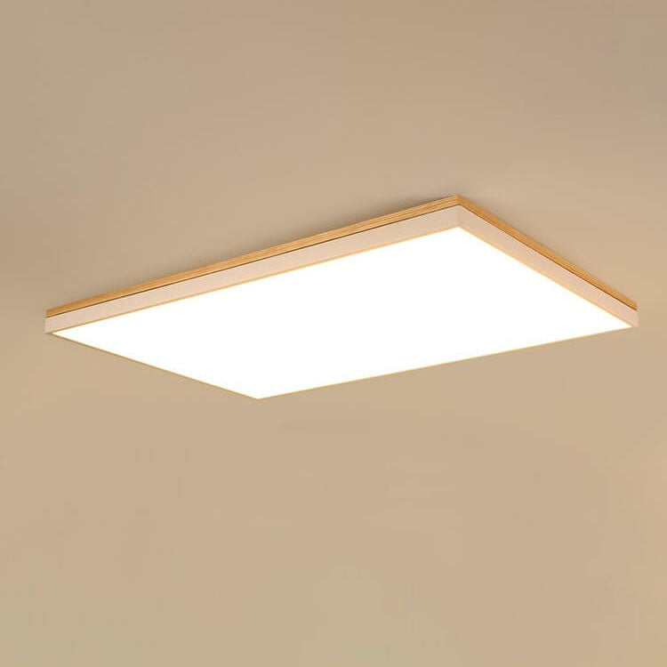 Moderne minimalistische LED-Deckenleuchte zur flachen Montage aus massivem Holz und Acryl in quadratischer Rechteckform für das Wohnzimmer 
