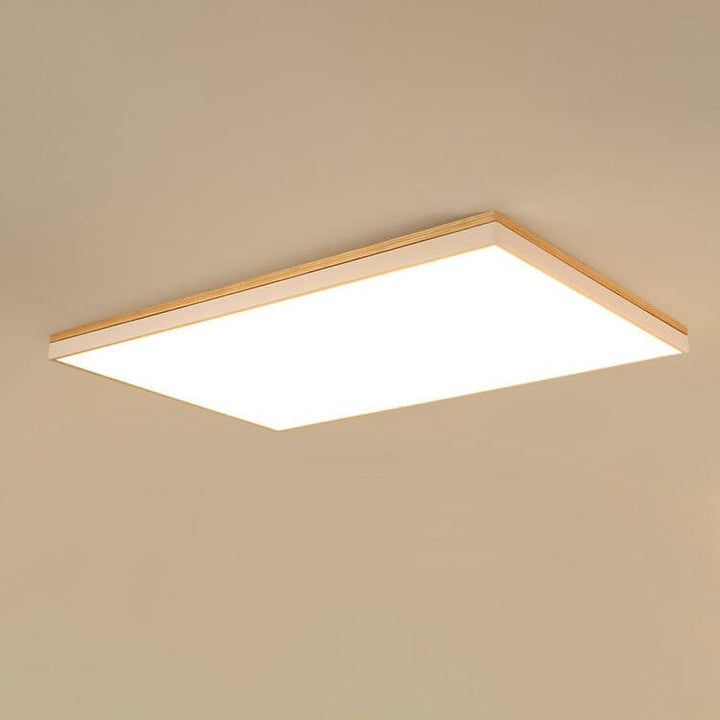 Moderne minimalistische LED-Deckenleuchte zur flachen Montage aus massivem Holz und Acryl in quadratischer Rechteckform für das Wohnzimmer 