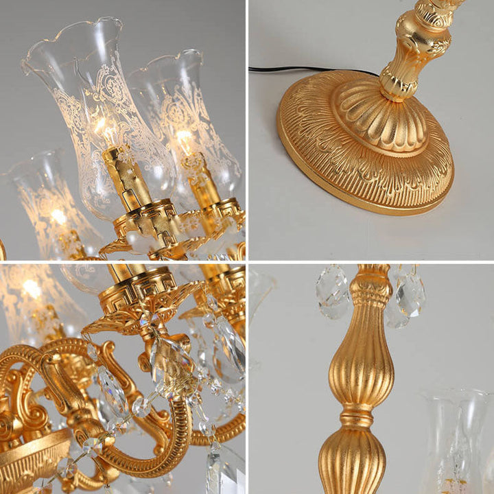 Traditional Luxury Golden Crystal Zinc Alloy Candle Holder 7-Light Standing Floor Lamp For Bedroom