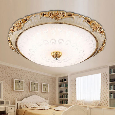 European Retro Round Floral Design LED Flush Mount Ceiling Light