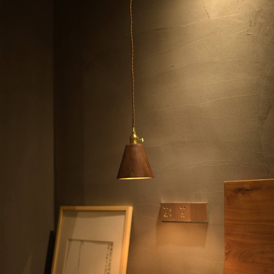 Japanische Vintage Nussbaum Messing Dome 1-Licht Pendelleuchte