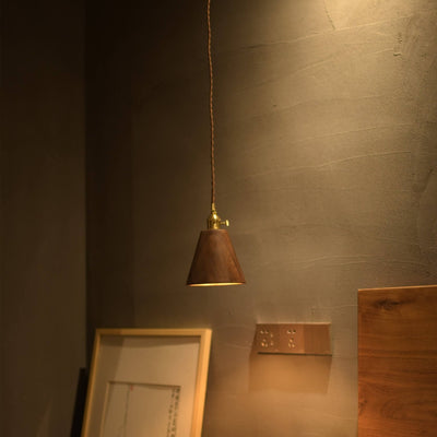 Japanese Vintage Walnut Brass Dome 1-Light Pendant Light