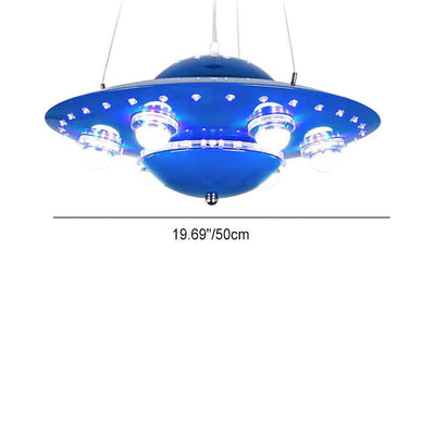 Contemporary Creative Kids Spaceship Iron Glass LED Chandelier For Bedroom