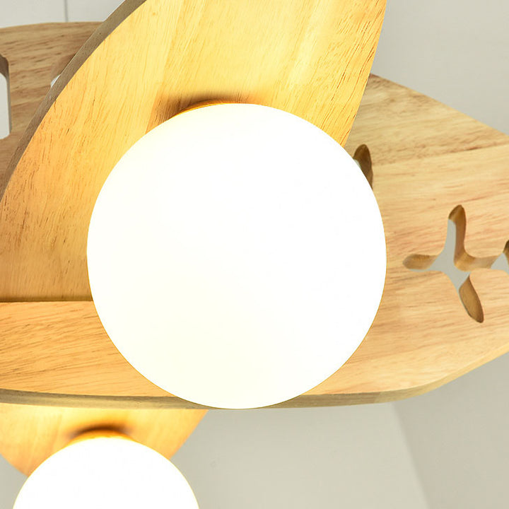 Contemporary Creative Solid Wood Glass Planes Magic Beans Cartoon Kids 3-Light Chandelier For Living Room &amp; Bedroom