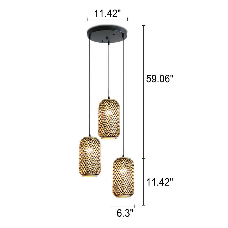 Modern Minimalist Rattan Weaving Column 3-Light Island Light Chandelier