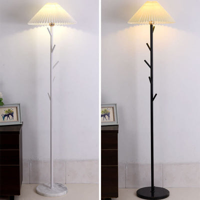 Nordic Minimalist Pleated Lampshade Tree Branch 1-Light Standing Floor Lamp