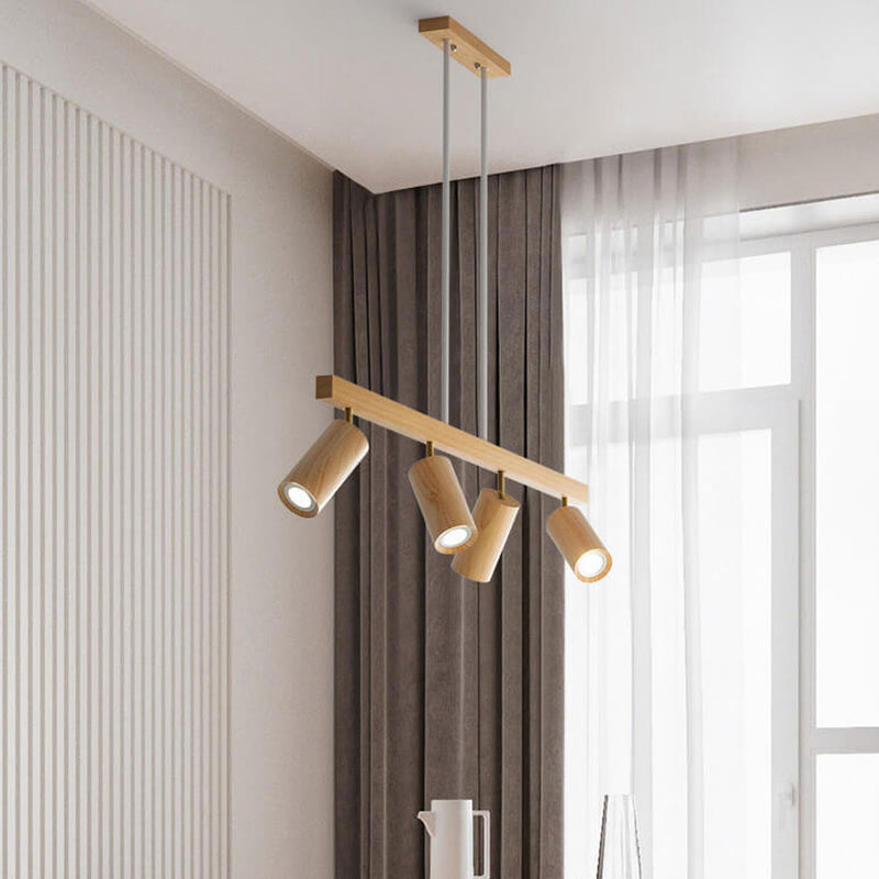 Nordic Minimalist Solid Wood Spotlight Track 2/3/4 Light Chandelier