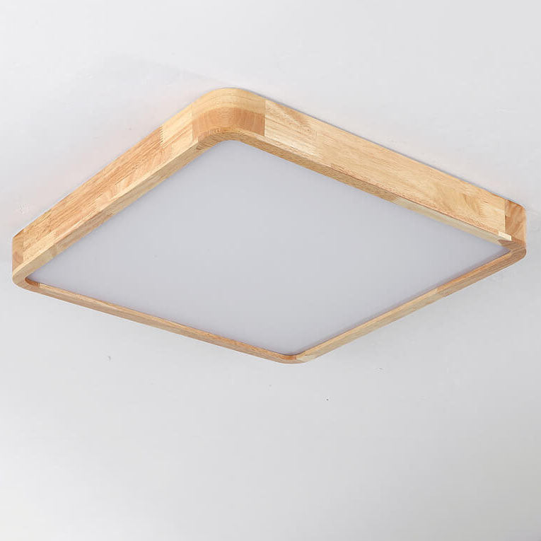Modern Minimalist Solid Wood Round Square Tatami LED Flush Mount Ceiling Light for Living Room