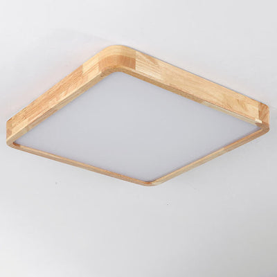 Modern Minimalist Solid Wood Round Square Tatami LED Flush Mount Ceiling Light