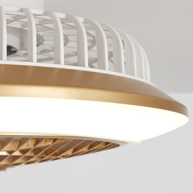 Modern Minimalist Round Cage Iron Acrylic LED Flush Mount Ceiling Fan Light For Living Room
