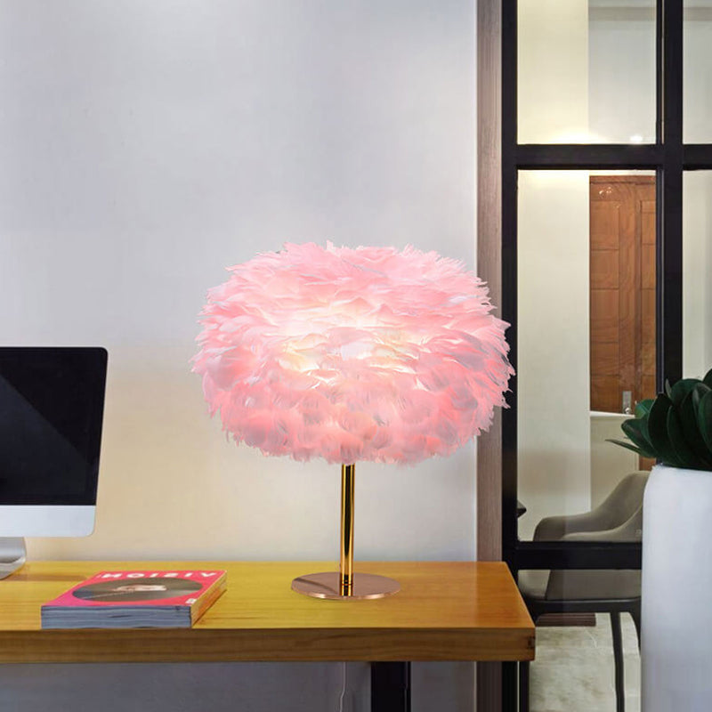 Lampe de table à 1 lumière à base ronde en plumes d&