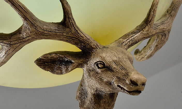Vintage Country Deer Head Dome Resin LED Flush Mount Ceiling Light