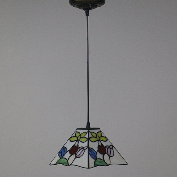 Vintage Glass Tiffany Flower Pattern Design 1-Light Pendant Light